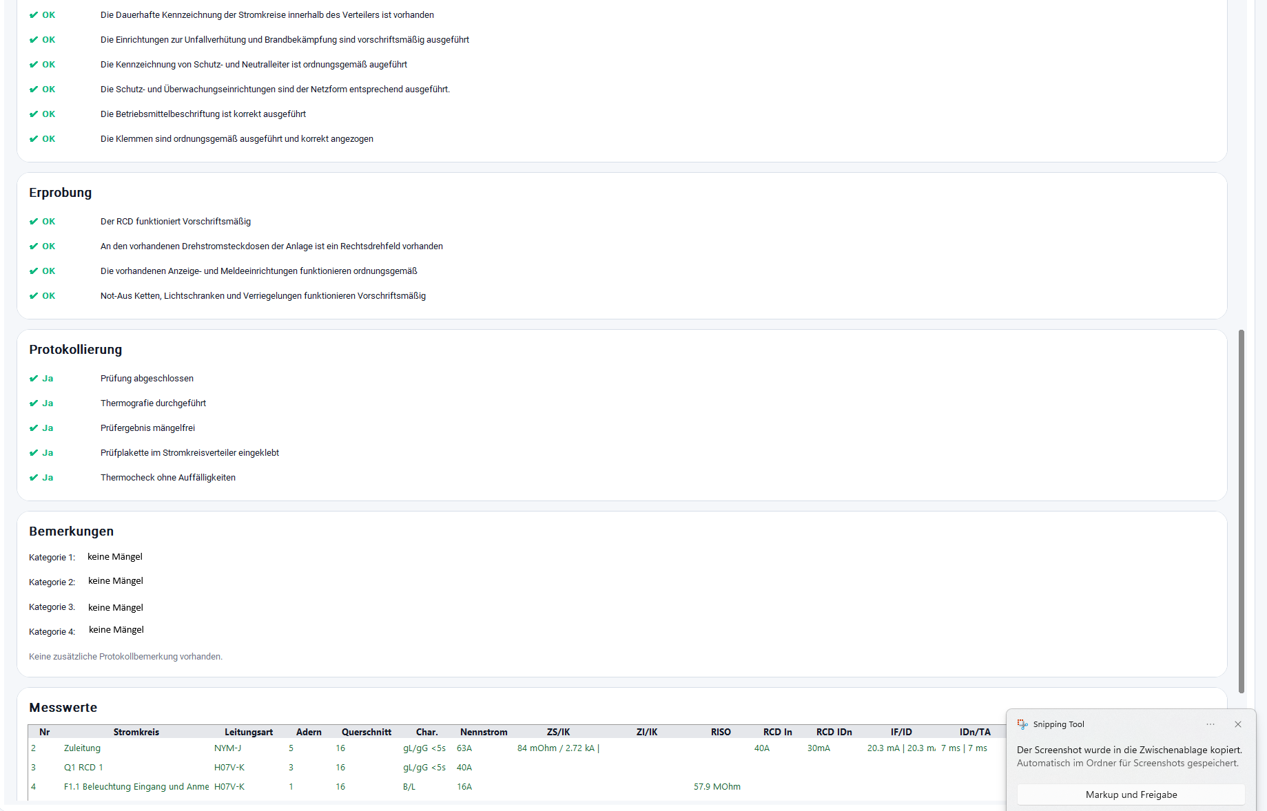 Ansicht der Ortsfesten-Anlagen-Prüfung in InspectOne