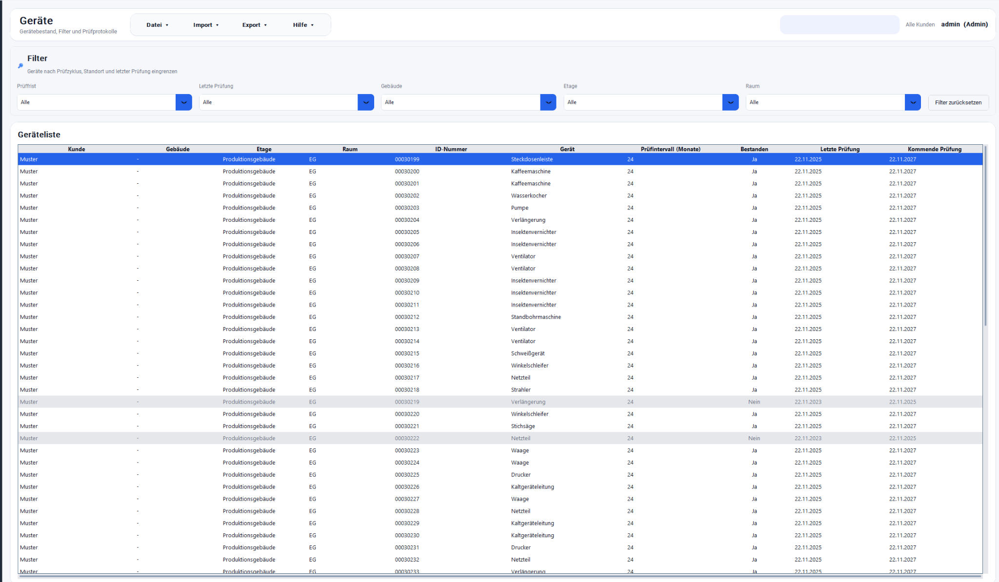 Software zur Verwaltung von Geräten und Prüfterminen im Unternehmen