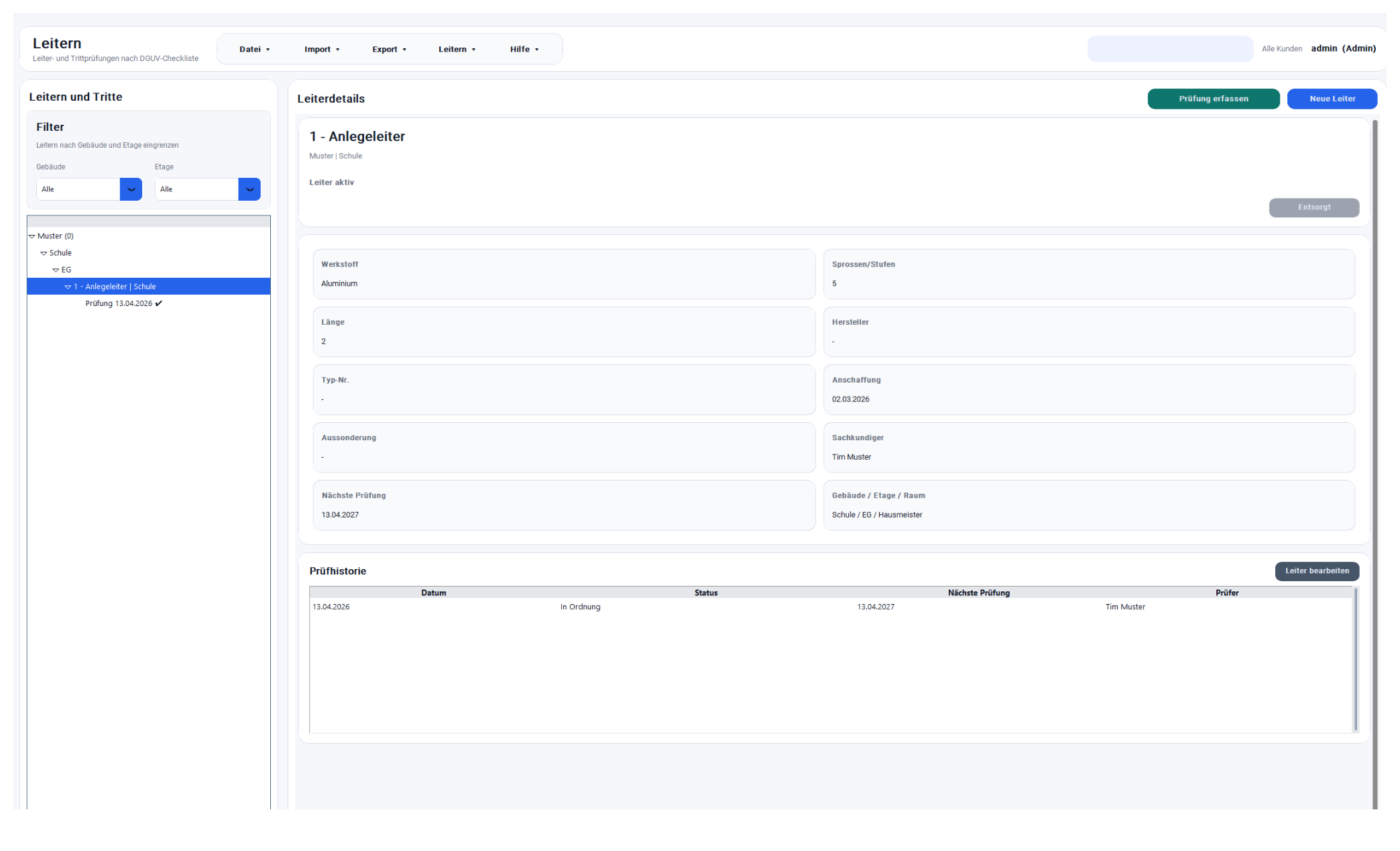 Software zur Verwaltung von Leitern und Tritten im Unternehmen