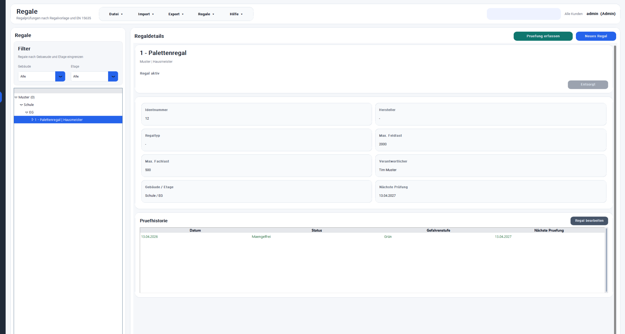 Software zur strukturierten Verwaltung von Regalen und Prüfungen